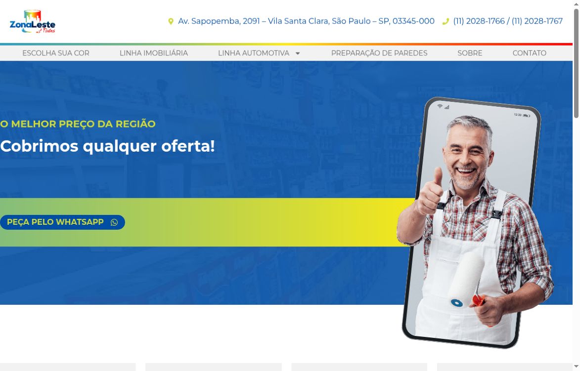 Captura real do site Zona Leste Tintas